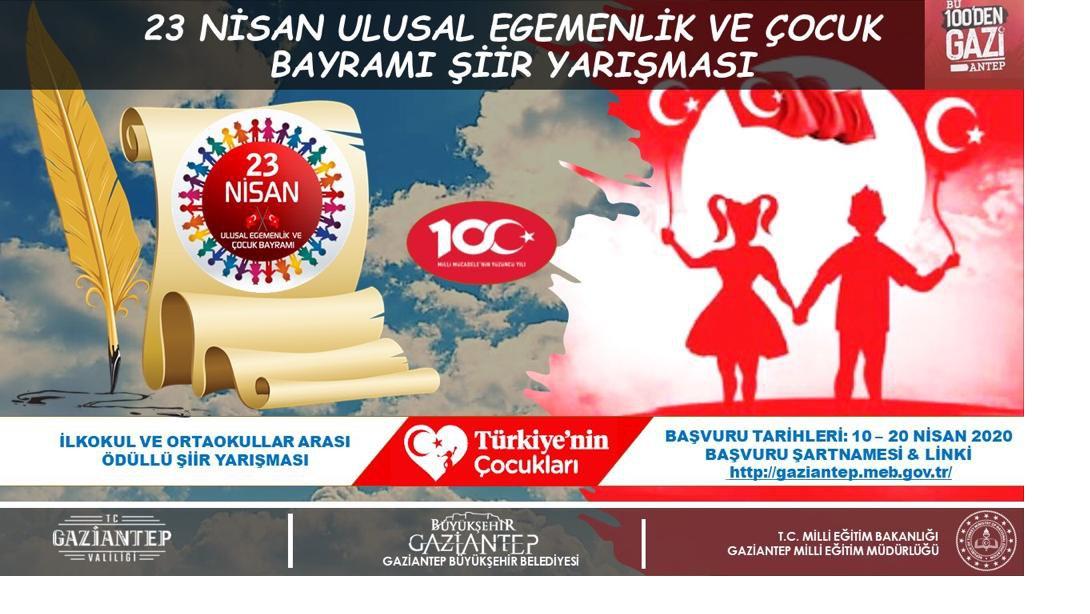 Sevgili İlkokul ve Ortaokul Öğrencilerimiz,Gaziantep Büyükşehir Belediyesi ile Mili Eğitim Müdürlüğümüz tarafından düzenlenen şiir yarışmasına başvurunuzu bekliyoruz.