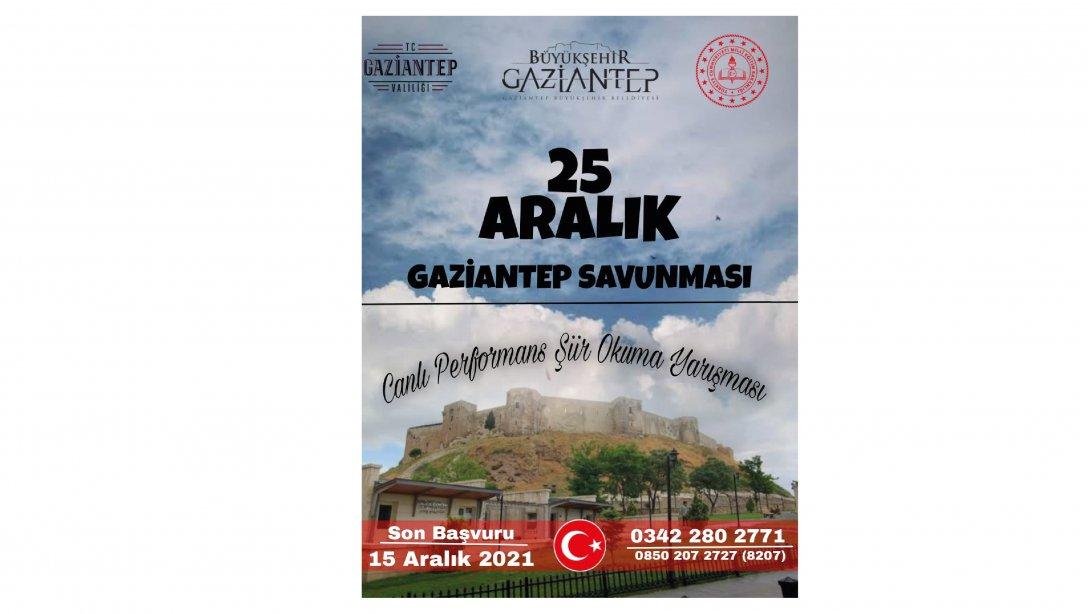 100. Yılında 25 Aralık Gaziantep Savunması Temalı Şiir Okuma Yarışması